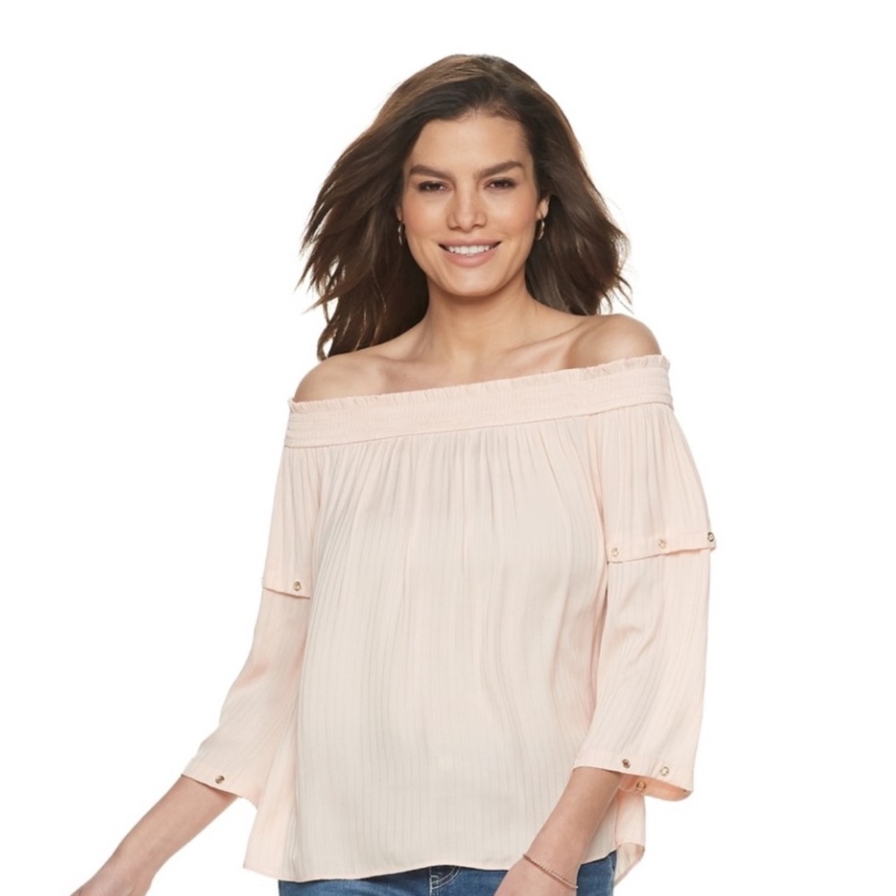 Jennifer Lopez size XXL ballet pink silky off Shoulder 3/4 sleeve fits 14-16
